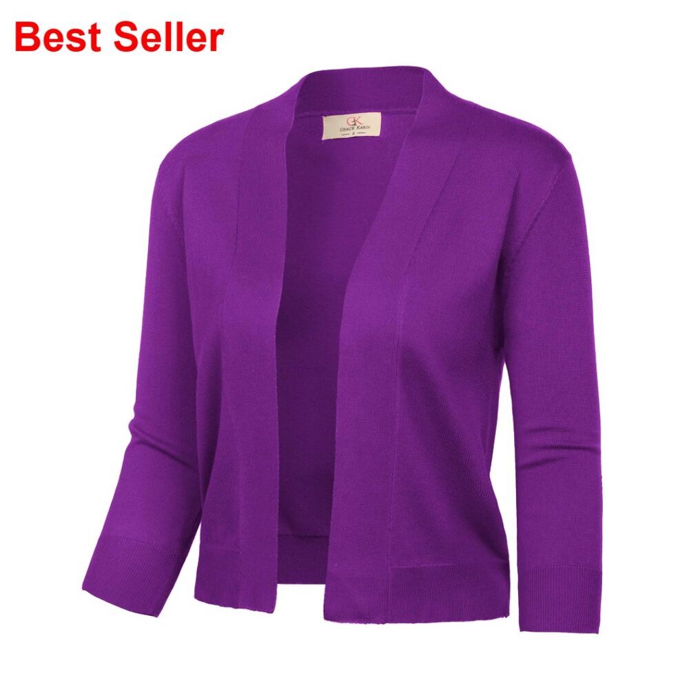 Lightweight Cropped Cardigan 3/4 Sleeve Open Front S-3XL